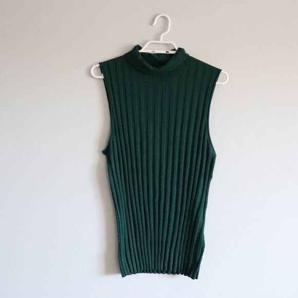 J. Crew Women's Green XL Wool Sleeveless Turtleneck Ribbed Stretch Sweater Top - Picture 1 of 10